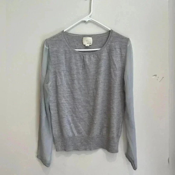 Girl. Band of Outsiders Wool Blouse With Sheer Sleeves - Picture 1 of 4